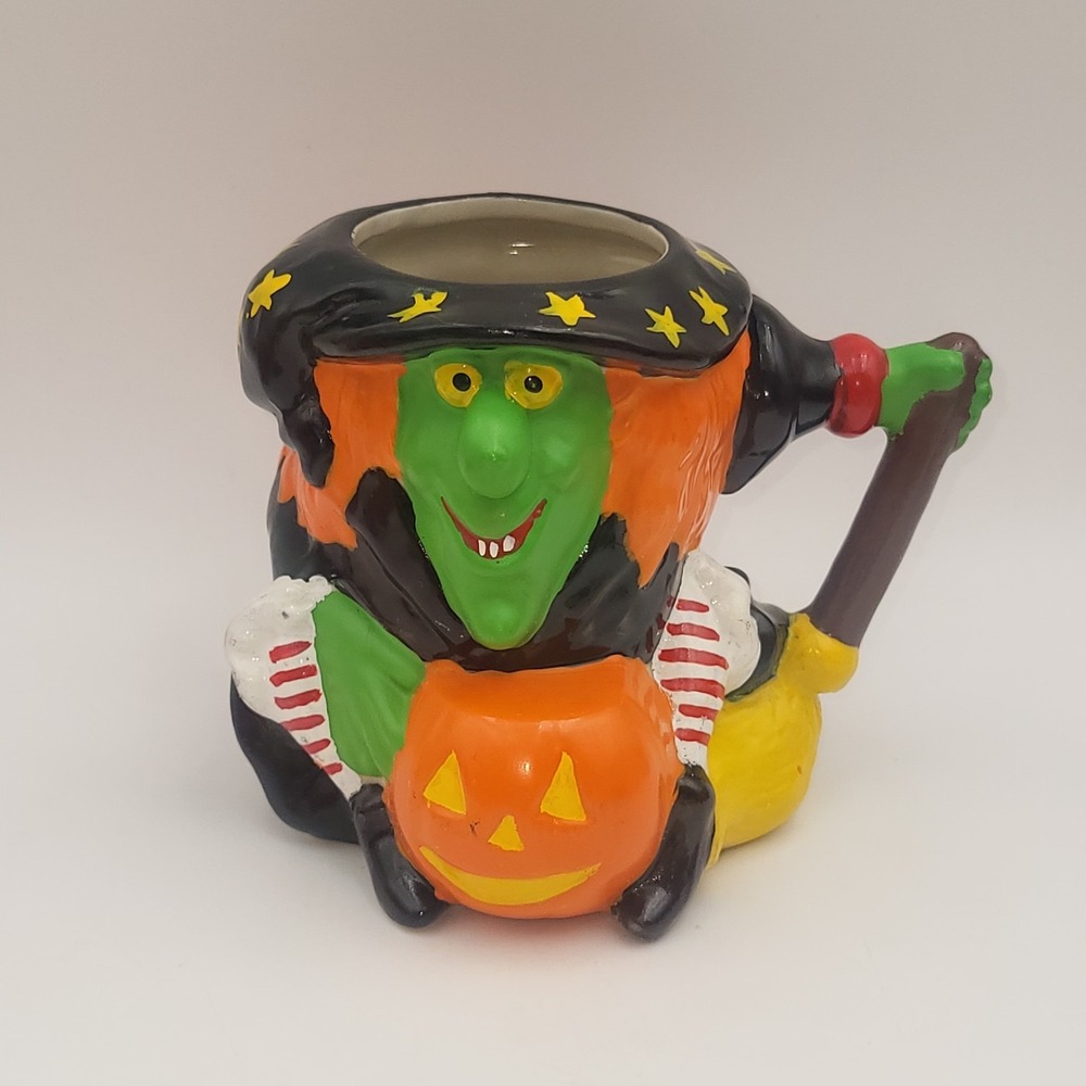 Vintage Betallic China Halloween Mug Witch